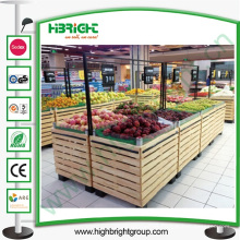 Estante de exhibición vegetal y de frutas de madera del supermercado